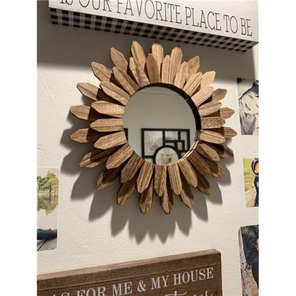 Wall Mirror Decorative 12 inch Rustic Wood Mirror Sunburst Boho Mirror - Picture 4 of 7